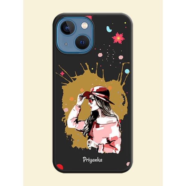 Mordern Lady With Color Splash Background With Custom Text On Space Black Personalized Soft Matte Phone Covers -Apple Iphone 13 Mini
