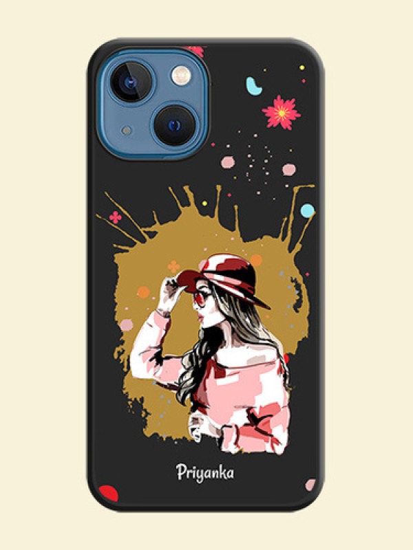 Mordern Lady With Color Splash Background With Custom Text On Space Black Personalized Soft Matte Phone Covers -Apple Iphone 13 Mini