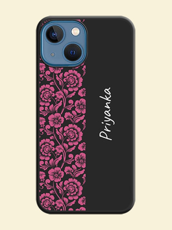 Pink Floral Pattern Design With Custom Text On Space Black Personalized Soft Matte Phone Covers -Apple Iphone 13 Mini