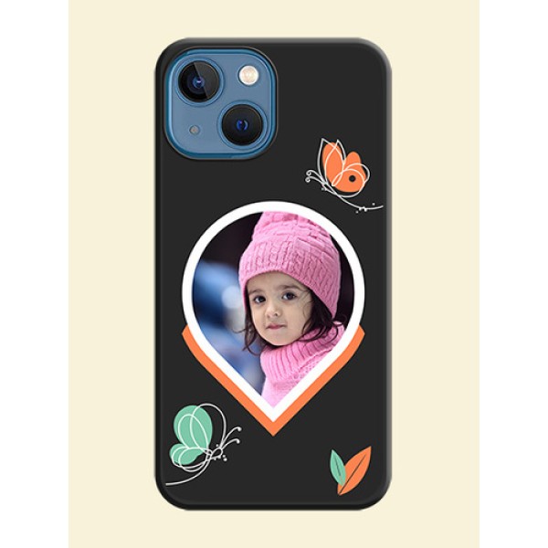 Upload Pic With Simple Butterly Design On Space Black Personalized Soft Matte Phone Covers -Apple Iphone 13 Mini Upload Pic With Simple Butterly Design On Space Black Personalized Soft Matte Phone Covers -Apple Iphone 13 Mini