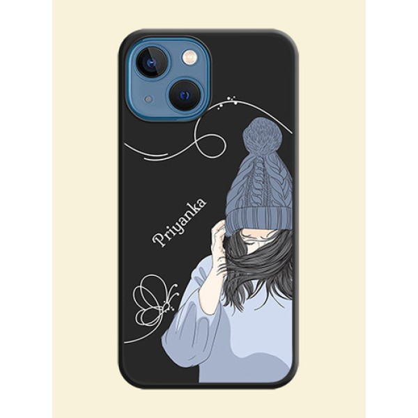 Girl With Blue Winter Outfiit Custom Text Design On Space Black Personalized Soft Matte Phone Covers -Apple Iphone 13 Mini