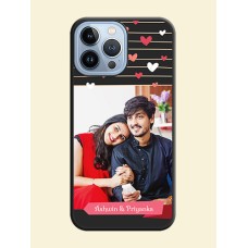 Love Pattern with Name on Pink Ribbon on Photo on Space Black Soft Matte Back Cover - iPhone 13 Pro Max