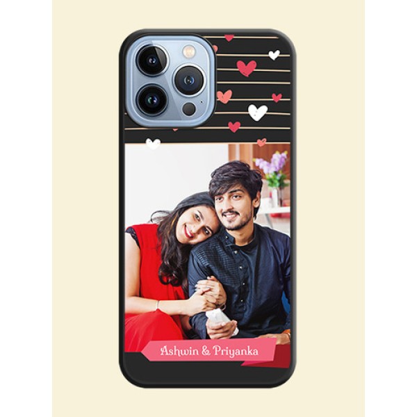 Love Pattern with Name on Pink Ribbon on Photo on Space Black Soft Matte Back Cover - iPhone 13 Pro Max