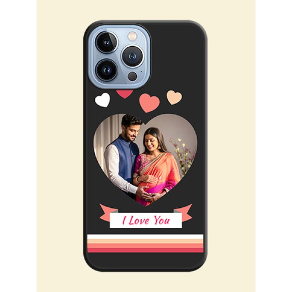 Love Shaped Photo with Colorful Stripes on Personalised Space Black Soft Matte Cases - iPhone 13 Pro Max
