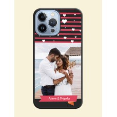 White Color Love Symbols with Pink Lines Pattern on Space Black Custom Soft Matte Phone Cases - iPhone 13 Pro Max