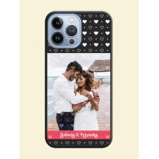 White Color Love Symbols with Text Design on Photo on Space Black Soft Matte Phone Cover - iPhone 13 Pro Max