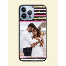 Multicolor Lines and Golden Love Symbols Design on Photo on Space Black Soft Matte Mobile Cover - iPhone 13 Pro Max