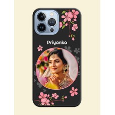 Round Image with Pink Color Floral Design on Photo on Space Black Soft Matte Back Cover - iPhone 13 Pro Max