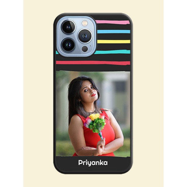 Multicolor Lines with Image on Space Black Personalized Soft Matte Phone Covers - iPhone 13 Pro Max Multicolor Lines with Image on Space Black Personalized Soft Matte Phone Covers - iPhone 13 Pro Max