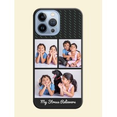 Cross Dotted Pattern with 2 Image Holder on Personalised Space Black Soft Matte Cases - iPhone 13 Pro Max