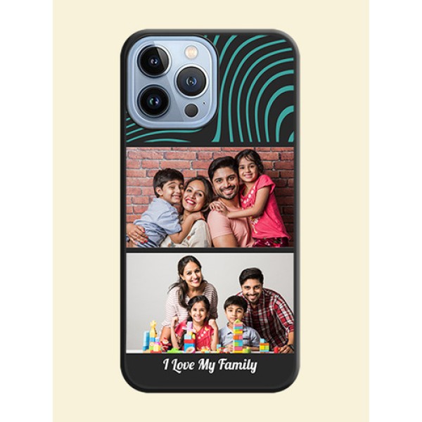 Wave Pattern with 2 Image Holder on Space Black Personalized Soft Matte Phone Covers - iPhone 13 Pro Max Wave Pattern with 2 Image Holder on Space Black Personalized Soft Matte Phone Covers - iPhone 13 Pro Max