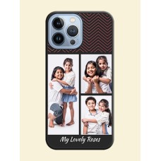 Wave Pattern with 3 Image Holder on Space Black Custom Soft Matte Back Cover - iPhone 13 Pro Max