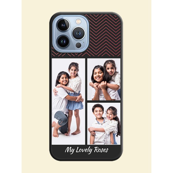 Wave Pattern with 3 Image Holder on Space Black Custom Soft Matte Back Cover - iPhone 13 Pro Max Wave Pattern with 3 Image Holder on Space Black Custom Soft Matte Back Cover - iPhone 13 Pro Max