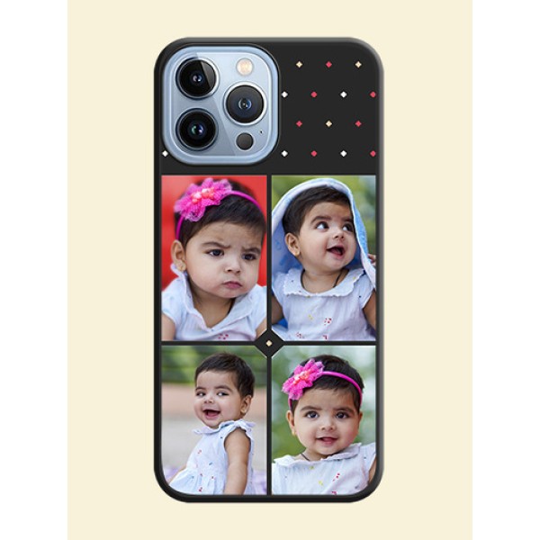 Multicolor Dotted Pattern with 4 Image Holder on Space Black Custom Soft Matte Phone Cases - iPhone 13 Pro Max Multicolor Dotted Pattern with 4 Image Holder on Space Black Custom Soft Matte Phone Cases - iPhone 13 Pro Max