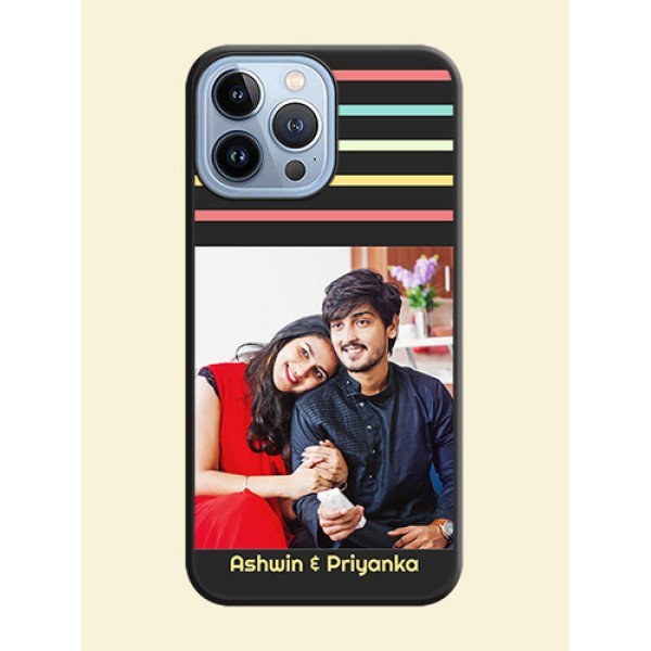 Color Stripes with Photo and Text on Photo on Space Black Soft Matte Mobile Case - iPhone 13 Pro Max Color Stripes with Photo and Text on Photo on Space Black Soft Matte Mobile Case - iPhone 13 Pro Max