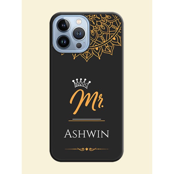 Mr Name with Floral Design on Personalised Space Black Soft Matte Cases - iPhone 13 Pro Max