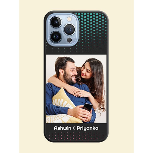 Faded Dots with Grunge Photo Frame and Text on Space Black Custom Soft Matte Phone Cases - iPhone 13 Pro Max Faded Dots with Grunge Photo Frame and Text on Space Black Custom Soft Matte Phone Cases - iPhone 13 Pro Max