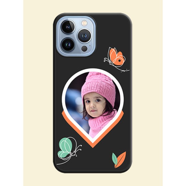 Upload Pic With Simple Butterly Design On Space Black Personalized Soft Matte Phone Covers -Apple Iphone 13 Pro Max Upload Pic With Simple Butterly Design On Space Black Personalized Soft Matte Phone Covers -Apple Iphone 13 Pro Max