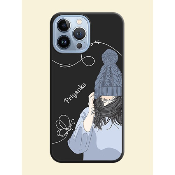 Girl With Blue Winter Outfiit Custom Text Design On Space Black Personalized Soft Matte Phone Covers -Apple Iphone 13 Pro Max