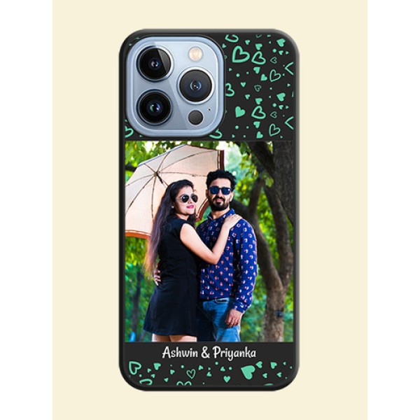 Sea Green Indefinite Love Pattern on Photo on Space Black Soft Matte Mobile Cover - iPhone 13 Pro Sea Green Indefinite Love Pattern on Photo on Space Black Soft Matte Mobile Cover - iPhone 13 Pro