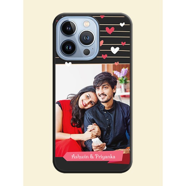 Love Pattern with Name on Pink Ribbon on Photo on Space Black Soft Matte Back Cover - iPhone 13 Pro