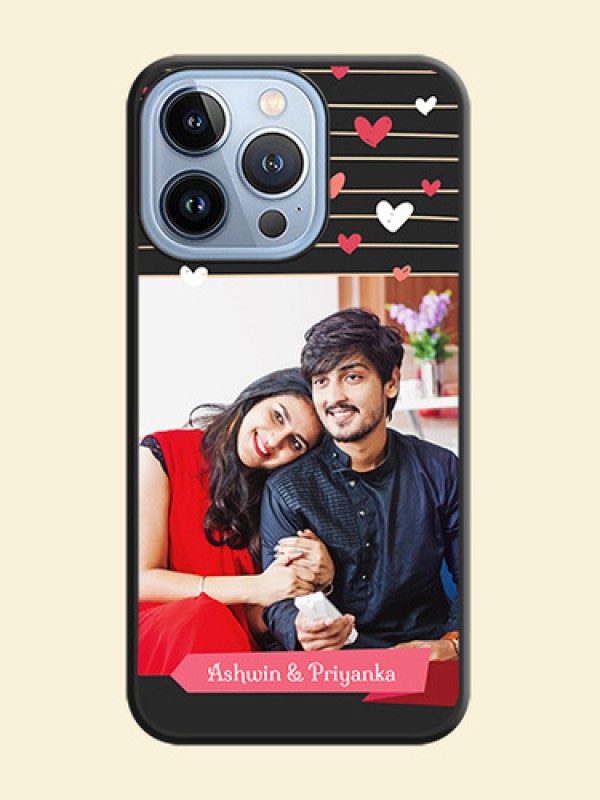 Love Pattern with Name on Pink Ribbon on Photo on Space Black Soft Matte Back Cover - iPhone 13 Pro