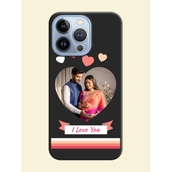 Love Shaped Photo with Colorful Stripes on Personalised Space Black Soft Matte Cases - iPhone 13 Pro