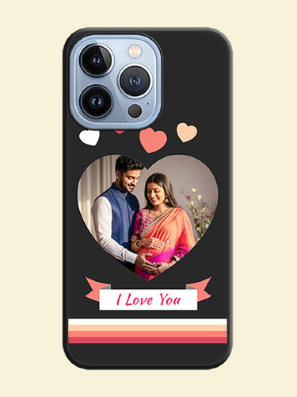 Love Shaped Photo with Colorful Stripes on Personalised Space Black Soft Matte Cases - iPhone 13 Pro
