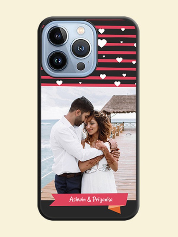 White Color Love Symbols with Pink Lines Pattern on Space Black Custom Soft Matte Phone Cases - iPhone 13 Pro