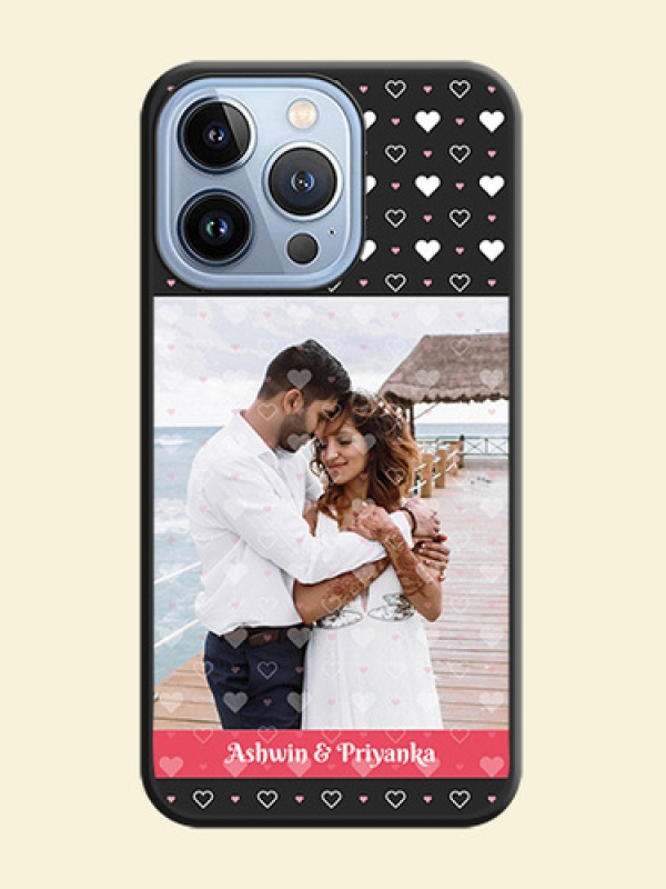 White Color Love Symbols with Text Design on Photo on Space Black Soft Matte Phone Cover - iPhone 13 Pro