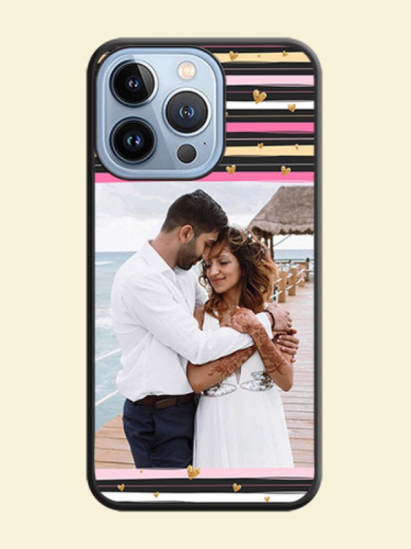 Multicolor Lines and Golden Love Symbols Design on Photo on Space Black Soft Matte Mobile Cover - iPhone 13 Pro