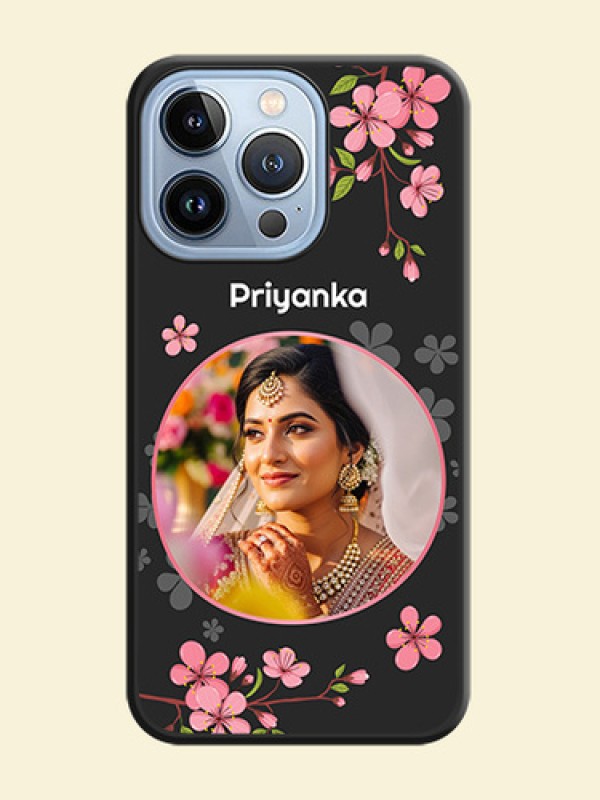 Round Image with Pink Color Floral Design on Photo on Space Black Soft Matte Back Cover - iPhone 13 Pro