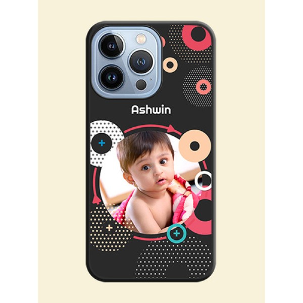 Multicoloured Round Image on Personalised Space Black Soft Matte Cases - iPhone 13 Pro Multicoloured Round Image on Personalised Space Black Soft Matte Cases - iPhone 13 Pro