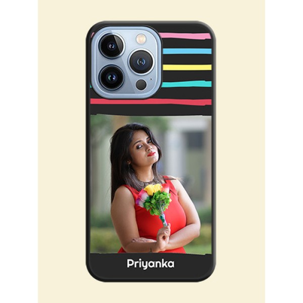 Multicolor Lines with Image on Space Black Personalized Soft Matte Phone Covers - iPhone 13 Pro Multicolor Lines with Image on Space Black Personalized Soft Matte Phone Covers - iPhone 13 Pro