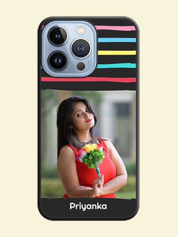 Multicolor Lines with Image on Space Black Personalized Soft Matte Phone Covers - iPhone 13 Pro