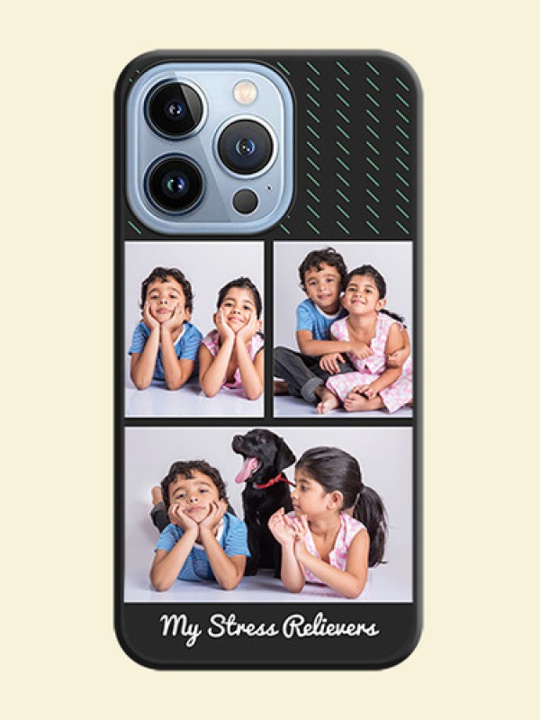 Cross Dotted Pattern with 2 Image Holder on Personalised Space Black Soft Matte Cases - iPhone 13 Pro