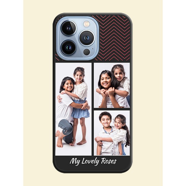 Wave Pattern with 3 Image Holder on Space Black Custom Soft Matte Back Cover - iPhone 13 Pro Wave Pattern with 3 Image Holder on Space Black Custom Soft Matte Back Cover - iPhone 13 Pro