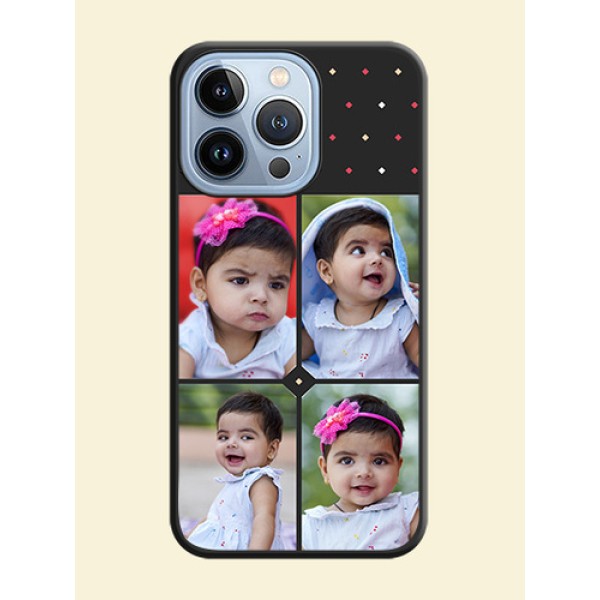 Multicolor Dotted Pattern with 4 Image Holder on Space Black Custom Soft Matte Phone Cases - iPhone 13 Pro Multicolor Dotted Pattern with 4 Image Holder on Space Black Custom Soft Matte Phone Cases - iPhone 13 Pro