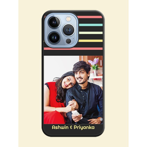 Color Stripes with Photo and Text on Photo on Space Black Soft Matte Mobile Case - iPhone 13 Pro Color Stripes with Photo and Text on Photo on Space Black Soft Matte Mobile Case - iPhone 13 Pro