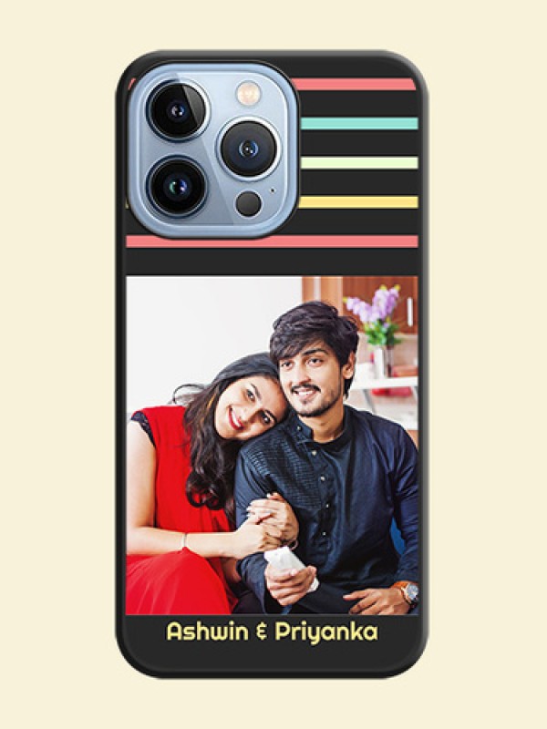Color Stripes with Photo and Text on Photo on Space Black Soft Matte Mobile Case - iPhone 13 Pro