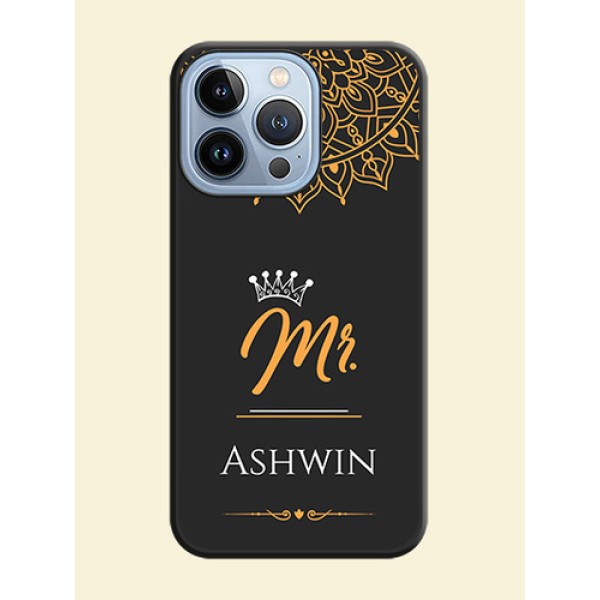 Mr Name with Floral Design on Personalised Space Black Soft Matte Cases - iPhone 13 Pro