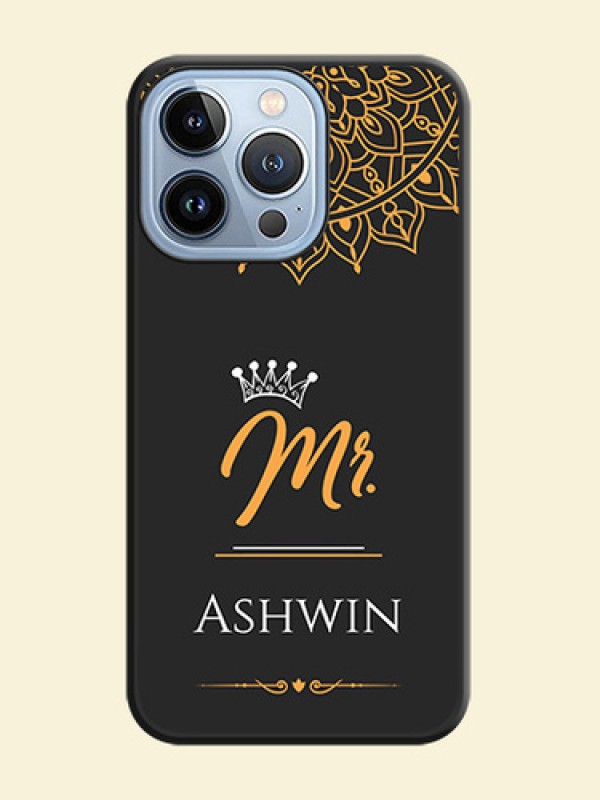 Mr Name with Floral Design on Personalised Space Black Soft Matte Cases - iPhone 13 Pro