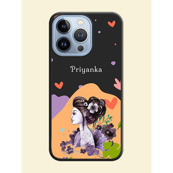 Namecase For Her With Fancy Lady Image On Space Black Personalized Soft Matte Phone Covers -Apple Iphone 13 Pro Namecase For Her With Fancy Lady Image On Space Black Personalized Soft Matte Phone Covers -Apple Iphone 13 Pro