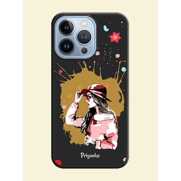 Mordern Lady With Color Splash Background With Custom Text On Space Black Personalized Soft Matte Phone Covers -Apple Iphone 13 Pro