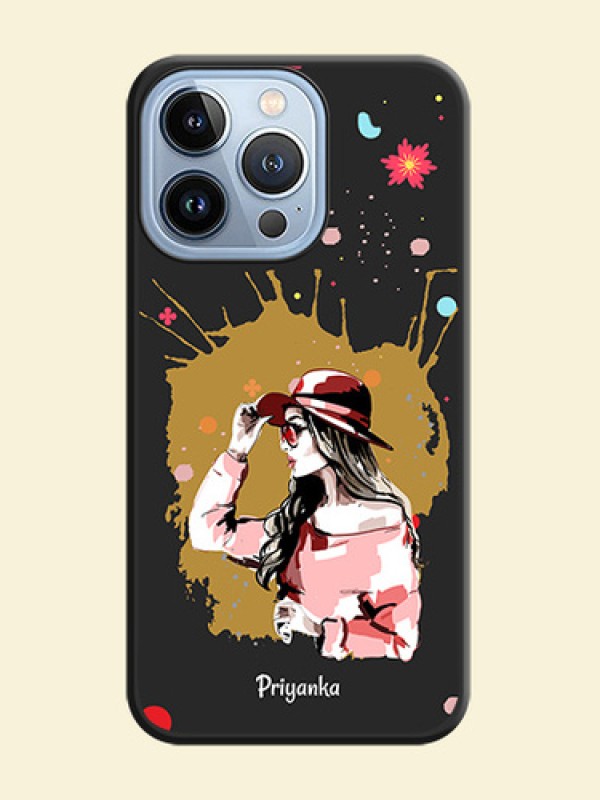 Mordern Lady With Color Splash Background With Custom Text On Space Black Personalized Soft Matte Phone Covers -Apple Iphone 13 Pro