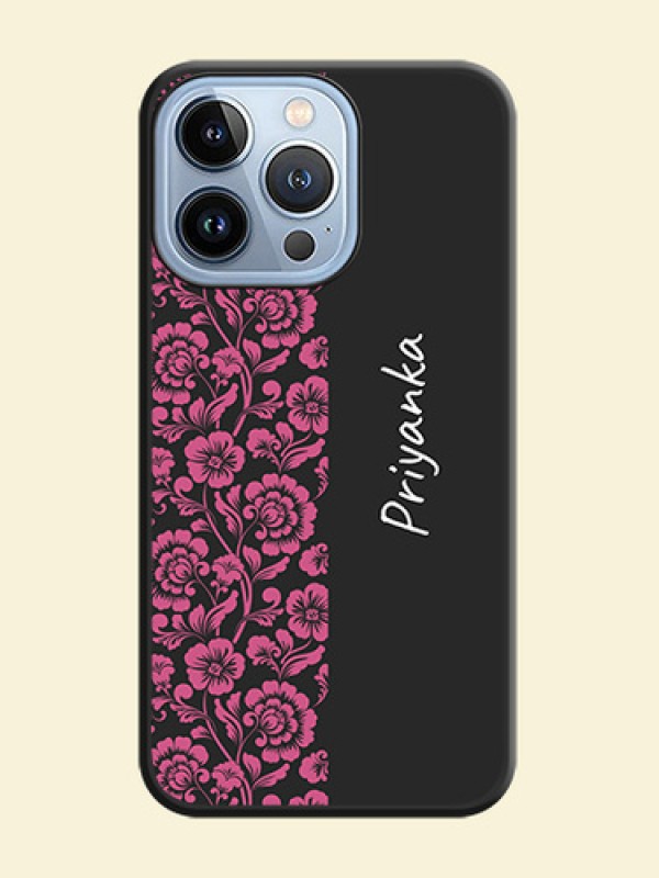 Pink Floral Pattern Design With Custom Text On Space Black Personalized Soft Matte Phone Covers -Apple Iphone 13 Pro