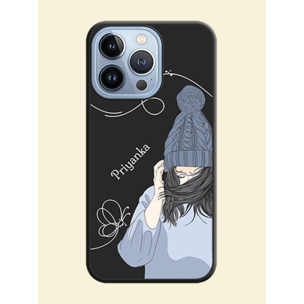 Girl With Blue Winter Outfiit Custom Text Design On Space Black Personalized Soft Matte Phone Covers -Apple Iphone 13 Pro