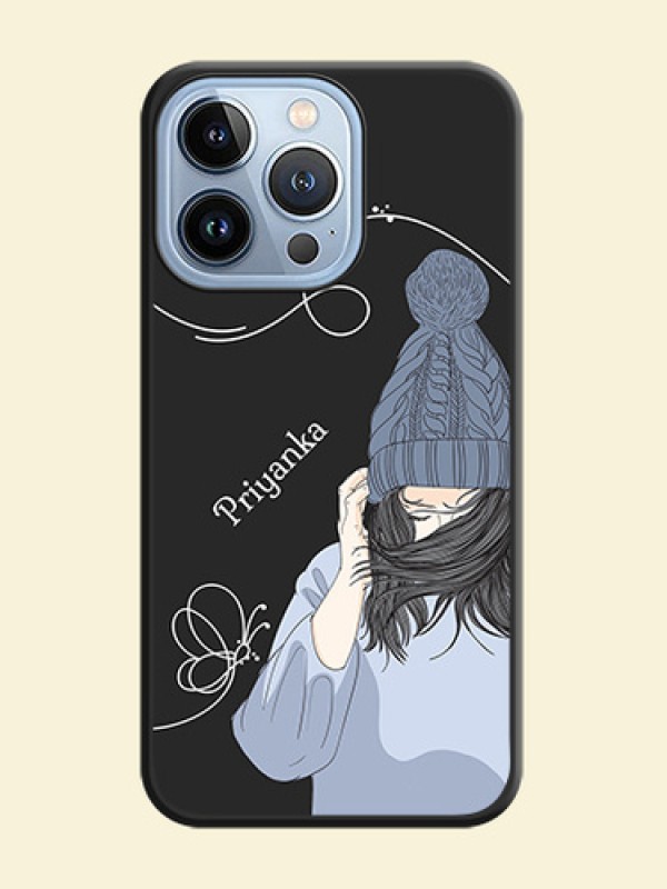 Girl With Blue Winter Outfiit Custom Text Design On Space Black Personalized Soft Matte Phone Covers -Apple Iphone 13 Pro