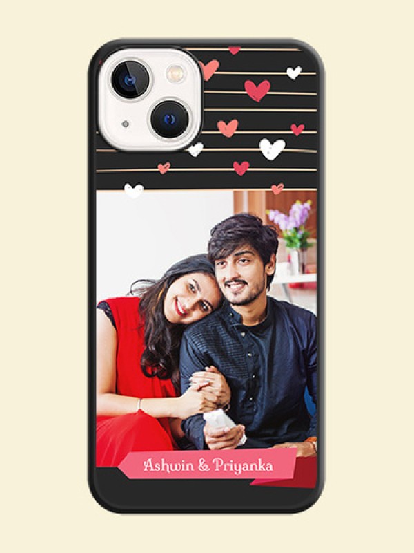 Love Pattern with Name on Pink Ribbon on Photo on Space Black Soft Matte Back Cover - iPhone 13