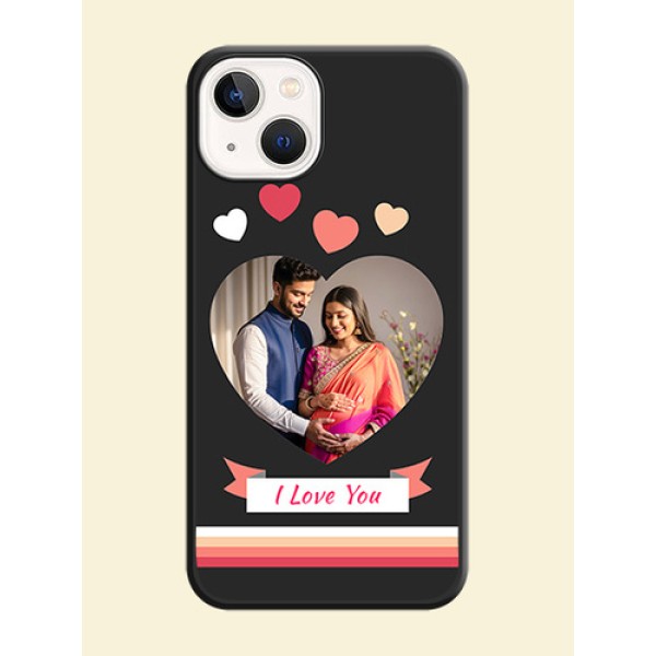 Love Shaped Photo with Colorful Stripes on Personalised Space Black Soft Matte Cases - iPhone 13